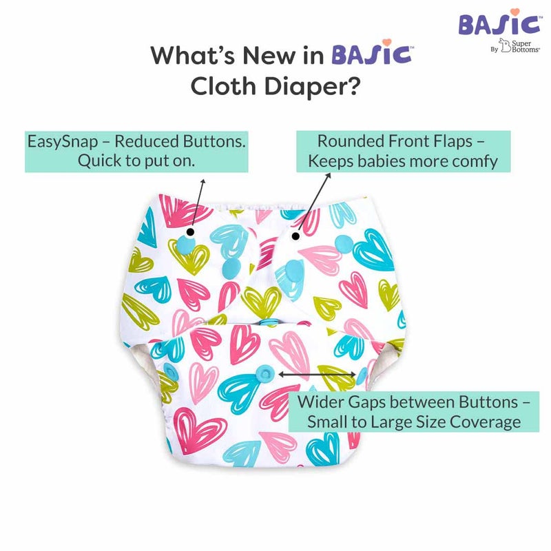 Superbottoms Basic Leakage-proof advanced cloth diapers for babies, High Absorbent 100% cotton 2 reusable diaper and 2 insert pad Combo Pack washable cloth diaper 3M -3Years Adjustable, Reduces Rash - Image 4
