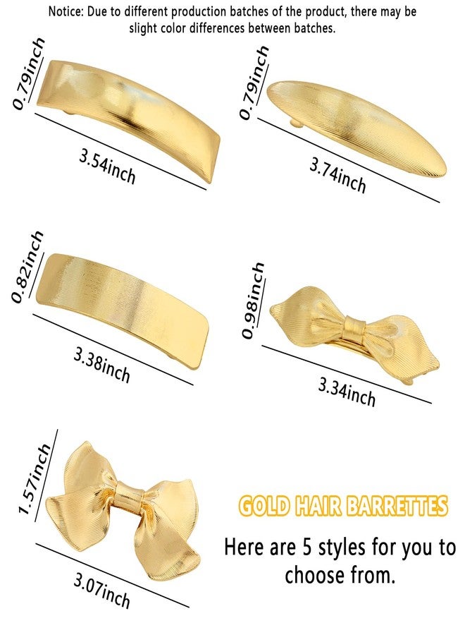 Snmzlc 5 Pcs Hair Barrettes for Women,Barrettes for Fine Thin Thick Hair,Metal horizontal stripes French Barrette Clips Hair Accessories for Women & Girls(Gold) US332 (Gold Fine horizontal stripes) - Image 2