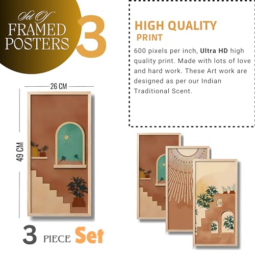 Nozvera Boho Modern Art Wall Painting Set of 3 Pcs With Frames | Big Size Long Frames | Modern Art Wall Hanging | Abstract Boho Frame Set | Home Wall Decor Items for Office, Living Room & Bedroom - Image 4