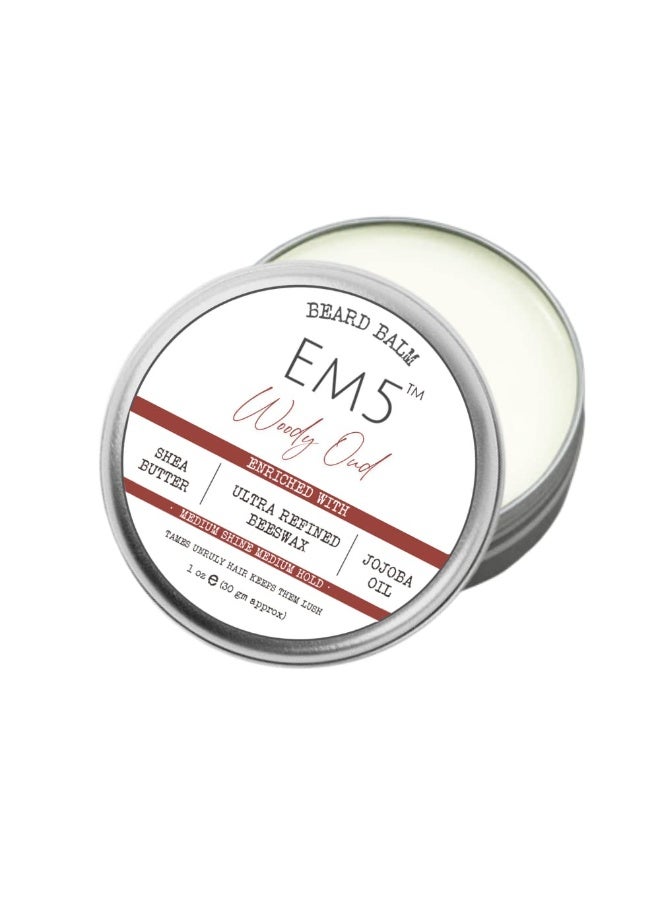 Em5 Woody Oud Organic Beard Balm - Shape, Style, and Tame, Medium Hold and Shine, Long Lasting Fragrance - For All Hair| Mustache and Beards - Wax Gift For Him/Men (1 Count) - Image 2