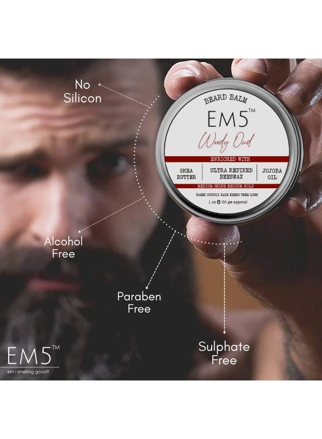 Em5 Woody Oud Organic Beard Balm - Shape, Style, and Tame, Medium Hold and Shine, Long Lasting Fragrance - For All Hair| Mustache and Beards - Wax Gift For Him/Men (1 Count) - Image 3
