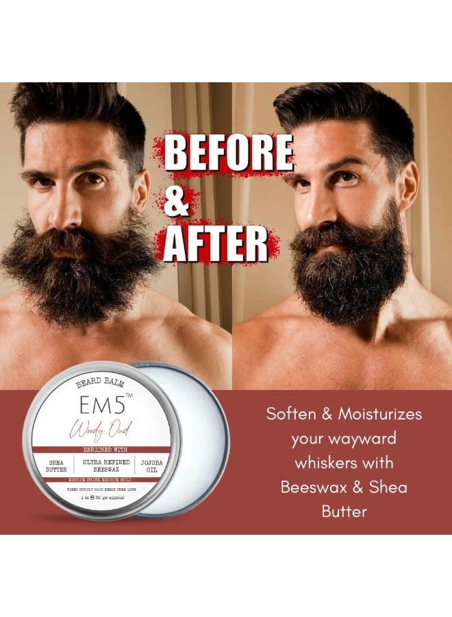 Em5 Woody Oud Organic Beard Balm - Shape, Style, and Tame, Medium Hold and Shine, Long Lasting Fragrance - For All Hair| Mustache and Beards - Wax Gift For Him/Men (1 Count) - Image 5