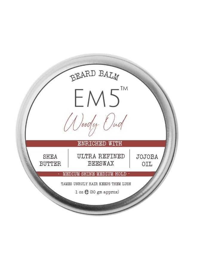 Em5 Woody Oud Organic Beard Balm - Shape, Style, and Tame, Medium Hold and Shine, Long Lasting Fragrance - For All Hair| Mustache and Beards - Wax Gift For Him/Men (1 Count) - Image 1