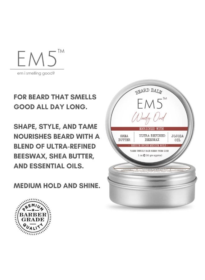 Em5 Woody Oud Organic Beard Balm - Shape, Style, and Tame, Medium Hold and Shine, Long Lasting Fragrance - For All Hair| Mustache and Beards - Wax Gift For Him/Men (1 Count) - Image 4