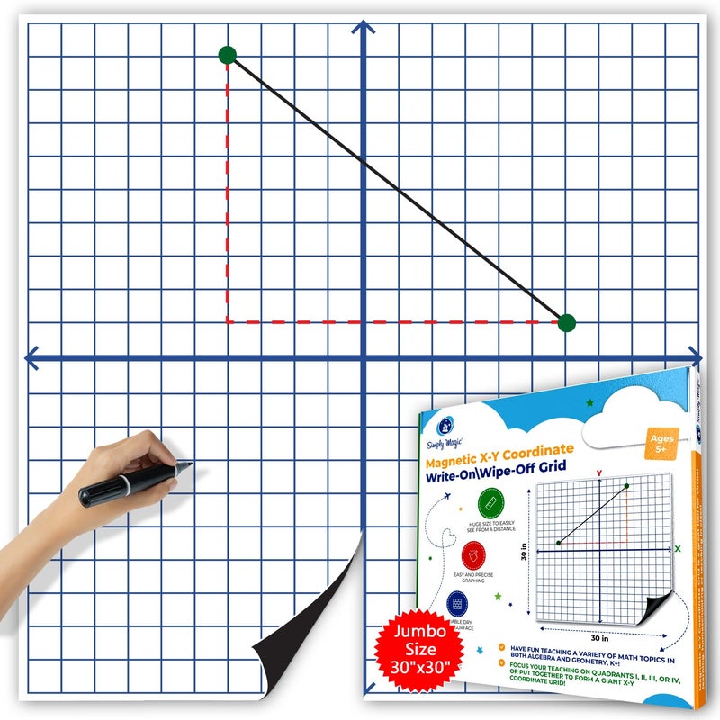 Simply magic Jumbo Magnetic XY Coordinate Dry Erase Grid - Write-On & Wipe-Off Magnetic Dry Erase Board Grid, Reusable Dry Erase Graph & Practice Board for Math Graphing, Classroom & Homeschool Supplies - 30x30 - Image 1