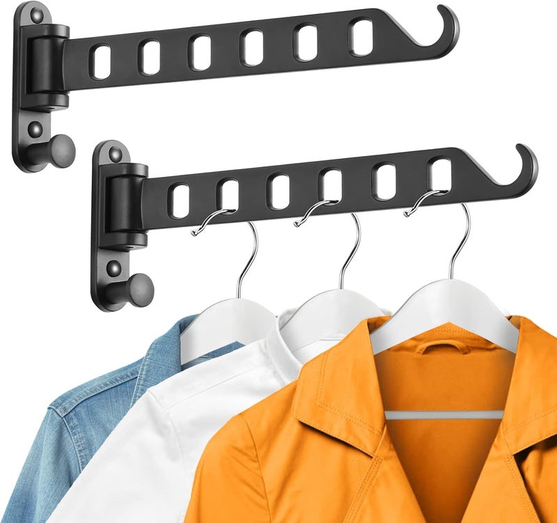 MAKINGTEC Wall Mounted Clothes Hanger with Swing Arm, Laundry Room Dryer Rack, Folding Valet Hook, Sturdy Hanging, Foldable 180°Rotation, Solid Aluminum (2-Pack, Black) - Image 1