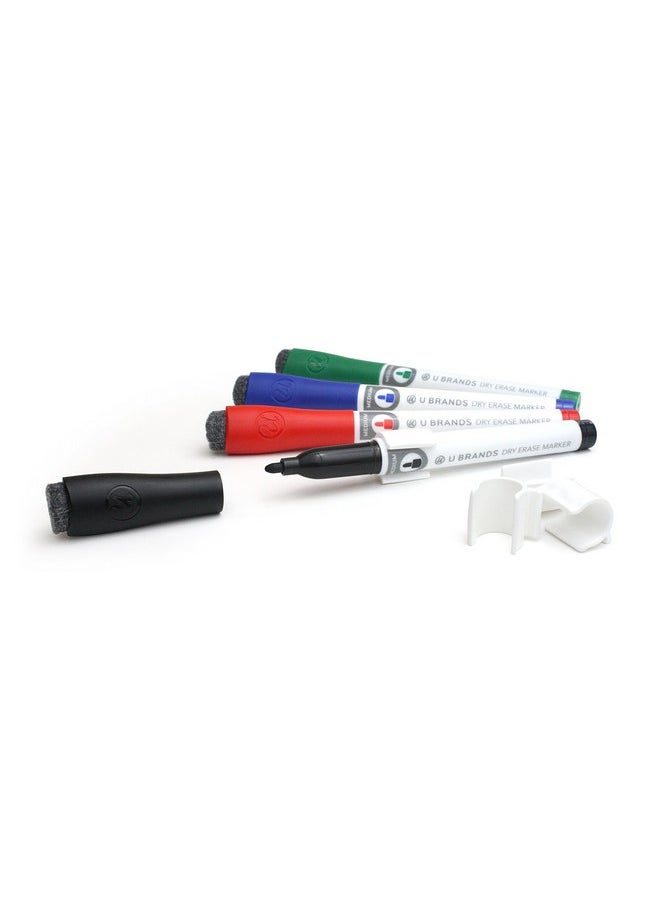 U Brands Low Odor Dry Erase Markers With Erasers, Medium Point, Assorted Classic Colors, With Gruv Marker Clips, 4-Count  - Image 2