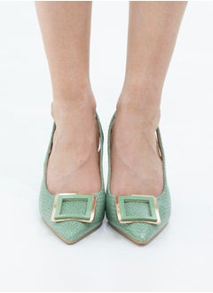 LAMARAPARIS Arabia snake skin pointy square trim sling back on 9cm heel avo  - Image 4