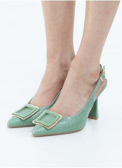 LAMARAPARIS Arabia snake skin pointy square trim sling back on 9cm heel avo  - Image 2