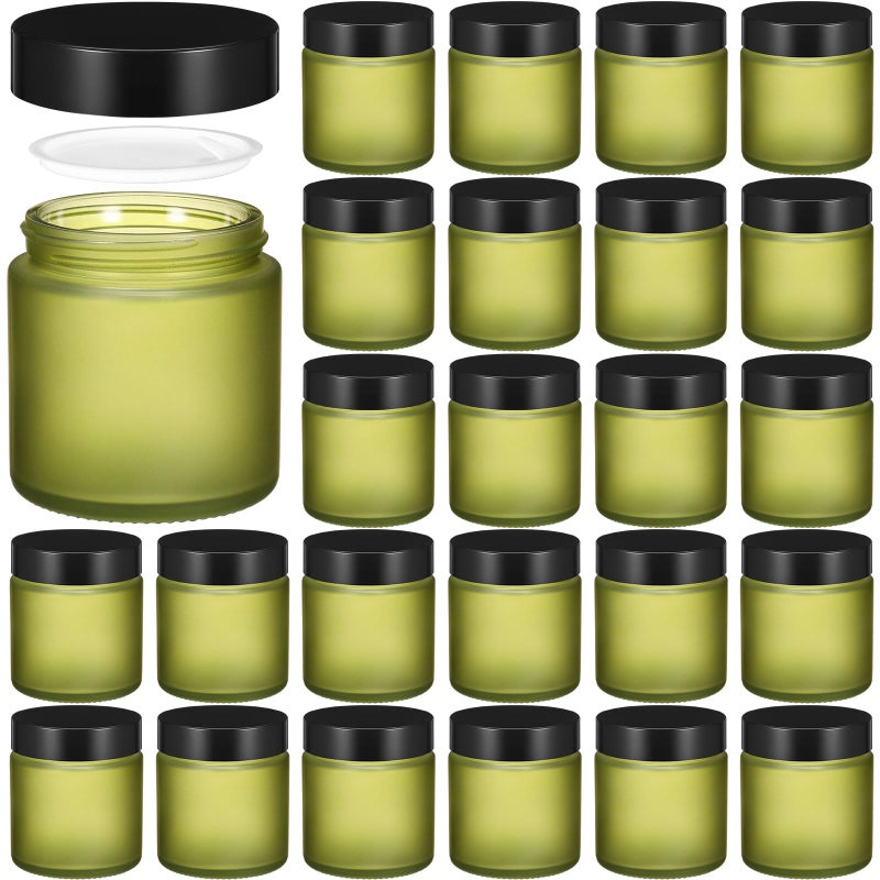 Norme 24 Pcs 4 oz Glass Jars with Lids Leakproof Round Airtight Empty Cosmetic Jars with Inner Liners Lid for Storing Lotions Powder Ointments Candle Making Tins Pea Green