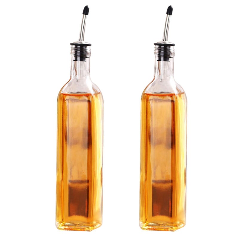 DLD16oz Glass Olive Oil Bottle Dispenser - Oil and Vinegar Cruet with Pourers and Funnel - Olive Oil Carafe Decanter for Kitchen- 473ml