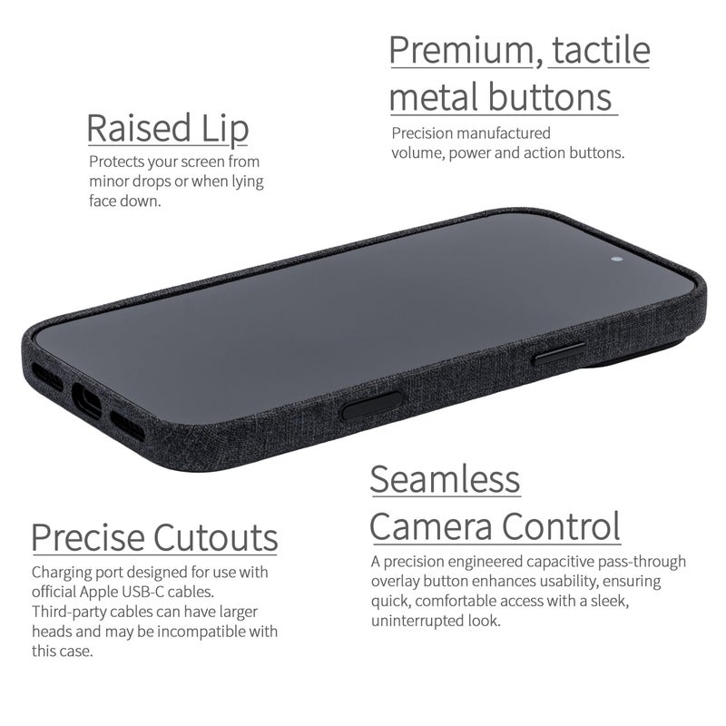 Dockem Faux Leather Case for iPhone 17 Pro Max Compatible with MagSafe, with Capacitive Camera Control Button (MSVL, Charcoal Black) - Image 3