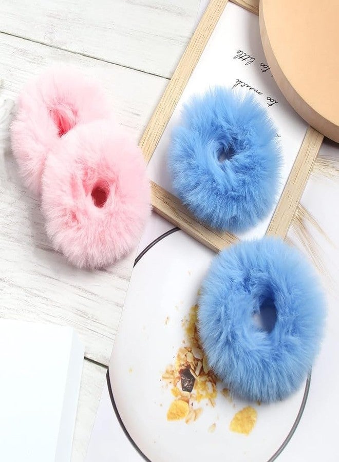 Minta 2pcs Pack Furry Faux Rabbit Fur Hair Scrunchies Artificial Fur Hair Bobbles Elastic Hair Band Rope Wristband Ponytail Accessories Light Pink - Image 5