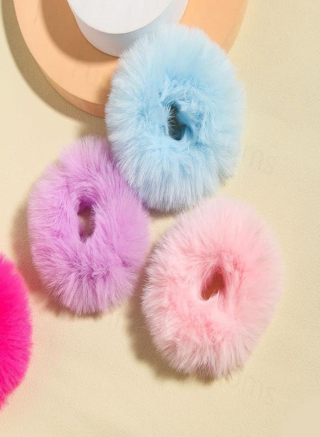 Minta 2pcs Pack Furry Faux Rabbit Fur Hair Scrunchies Artificial Fur Hair Bobbles Elastic Hair Band Rope Wristband Ponytail Accessories Light Pink - Image 4