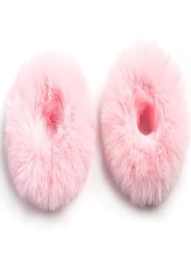 Minta 2pcs Pack Furry Faux Rabbit Fur Hair Scrunchies Artificial Fur Hair Bobbles Elastic Hair Band Rope Wristband Ponytail Accessories Light Pink - Image 2