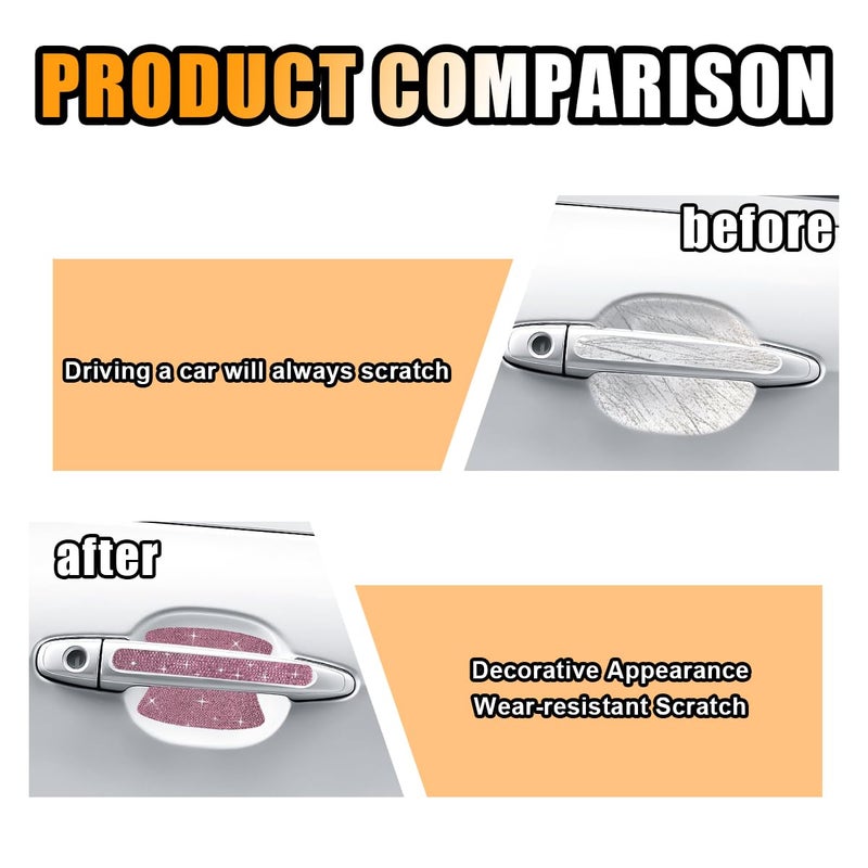 Car Door Handle Protector: Pink Rhinestone Design - Scratch Resistant & Reflective Car Door Scratch Guard for Universal Vehicle Exterior Decor - Image 3