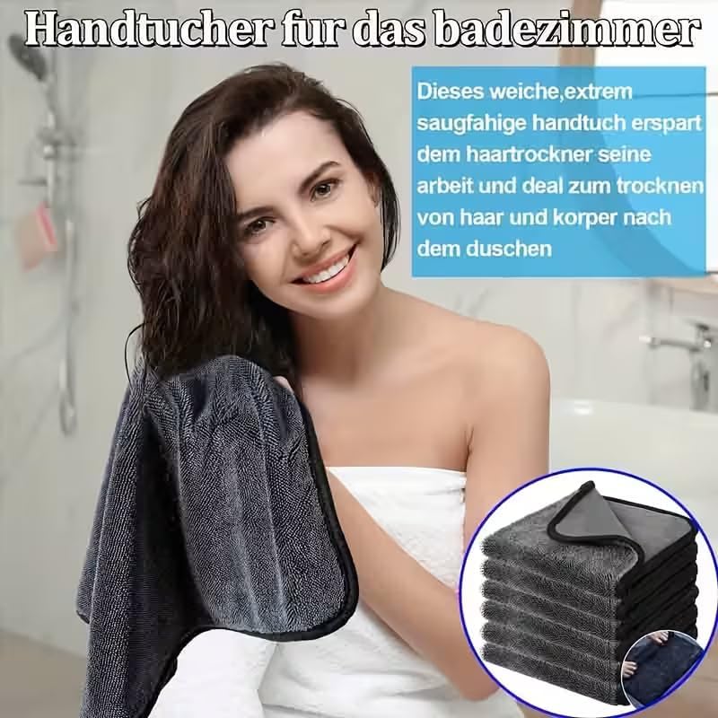 حزمة من 3 مناشيف تنظيف مزدوجة الوجه من الألياف الدقيقة، أقمشة ماصة من الصوف المرجاني للسيارة والحمام وتجفيف الشعر (رمادي غامق) - Image 2