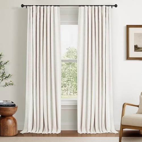 INOVADAY 100 Blackout Curtains for Bedroom Black Out Curtains 84 Inch Long Clip Rings Linen Blackout Drapes Thermal Insulated Room Darkening for Living Room 2 Panels  BeigeW50xL84