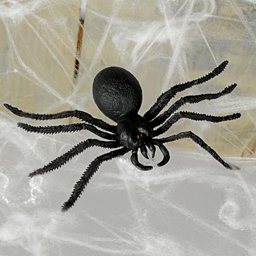 Amscan Black Big Plastic Spider & Polyester Web (7.5" x 6.25") - 1 Set - Realistic Design, Perfect Decoration For Halloween, Haunted Houses & Spooky Fun - Image 3