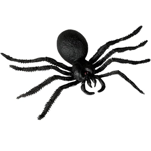 Amscan Black Big Plastic Spider & Polyester Web (7.5" x 6.25") - 1 Set - Realistic Design, Perfect Decoration For Halloween, Haunted Houses & Spooky Fun - Image 1