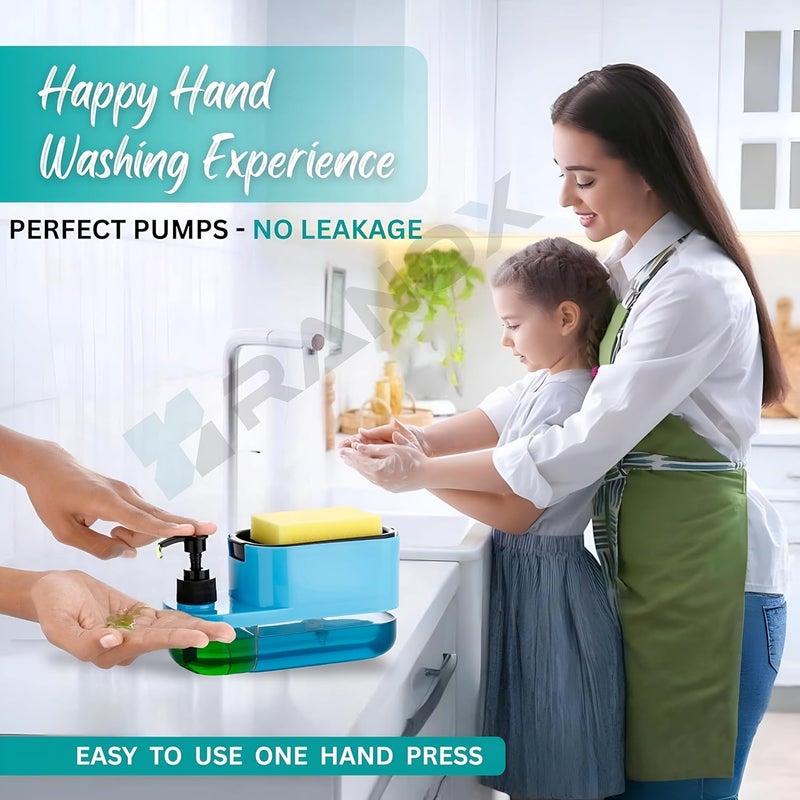 Ranox 3-in-1 Soap Dispenser for Kitchen Sink – Dish Soap Dispenser with Sponge Holder & Pump, Countertop Organizer for Kitchen or Bathroom wash Basin (Blue) - Image 4