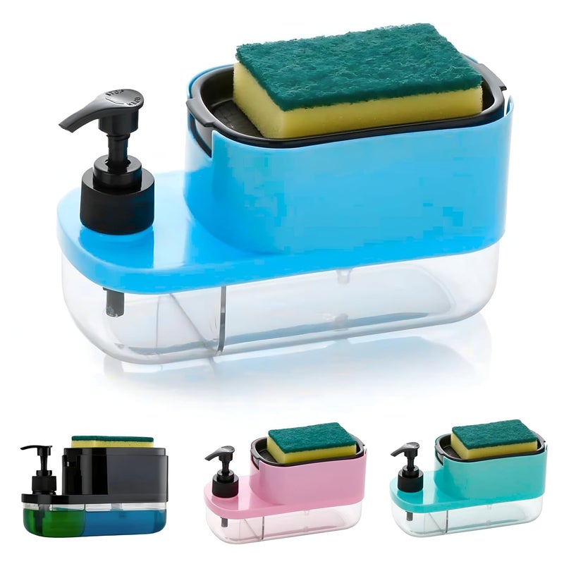 Ranox 3-in-1 Soap Dispenser for Kitchen Sink – Dish Soap Dispenser with Sponge Holder & Pump, Countertop Organizer for Kitchen or Bathroom wash Basin (Blue) - Image 2