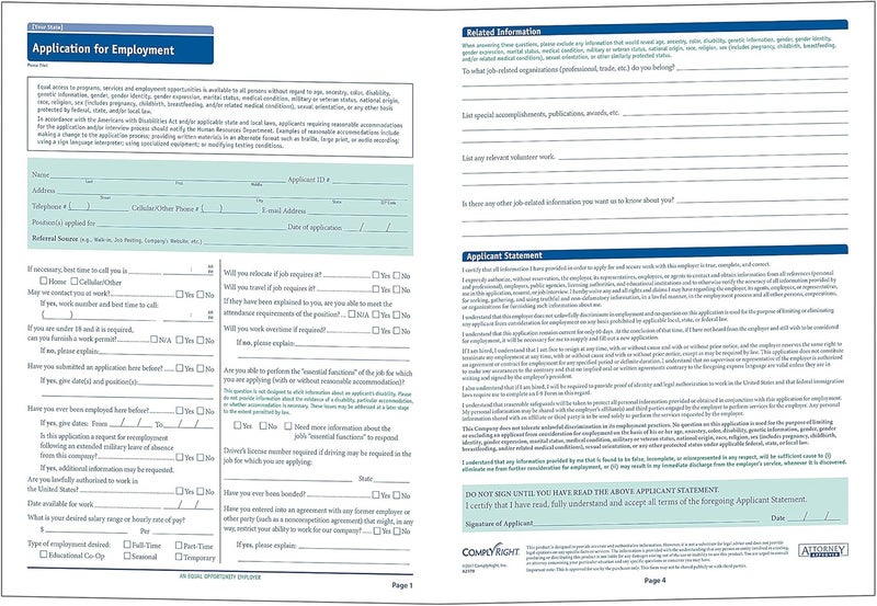 ComplyRight Arizona State-Compliant Employment Application|8 ½"x11 |50 Pack| - Image 3