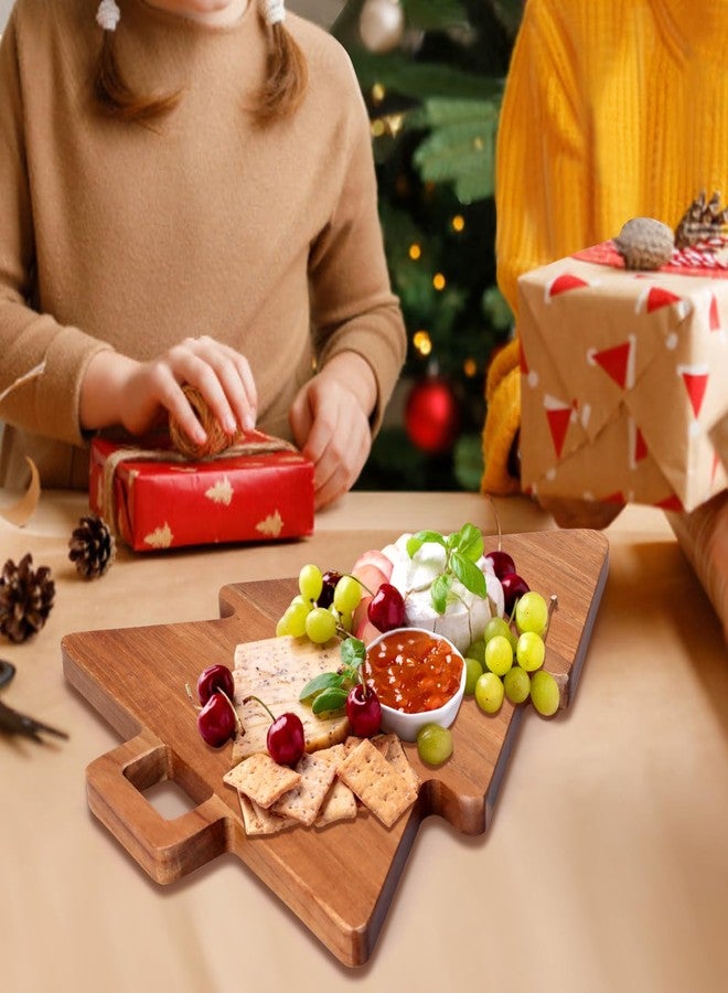 Renawe Christmas Kitchen Decor Tree Charcuterie Board Gift Acacia Wood Cutting Board with Handle Holiday Decorations Platter Wooden Xmas Cheese Boards Decorative Charcuterie Board Food Serving Tray - Image 2
