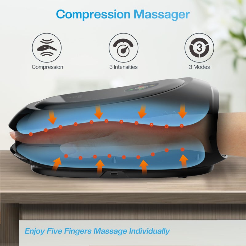 COMFIER Hand Massager with Heat and Compression, Cordless Hand Massager for Arthritis and Carpal Tunnel, Wrist, Finger Massage, Gifts for Mom, Dads, Women and Men (Black) - Image 2