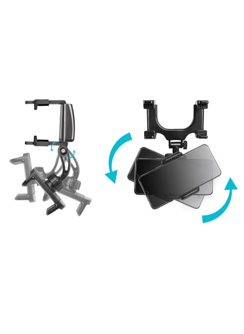 ELTRAZONE - Rear View Mirror Car Mount Phone Holder Stand with 270° Swivel and Adjustable Clips - Image 1