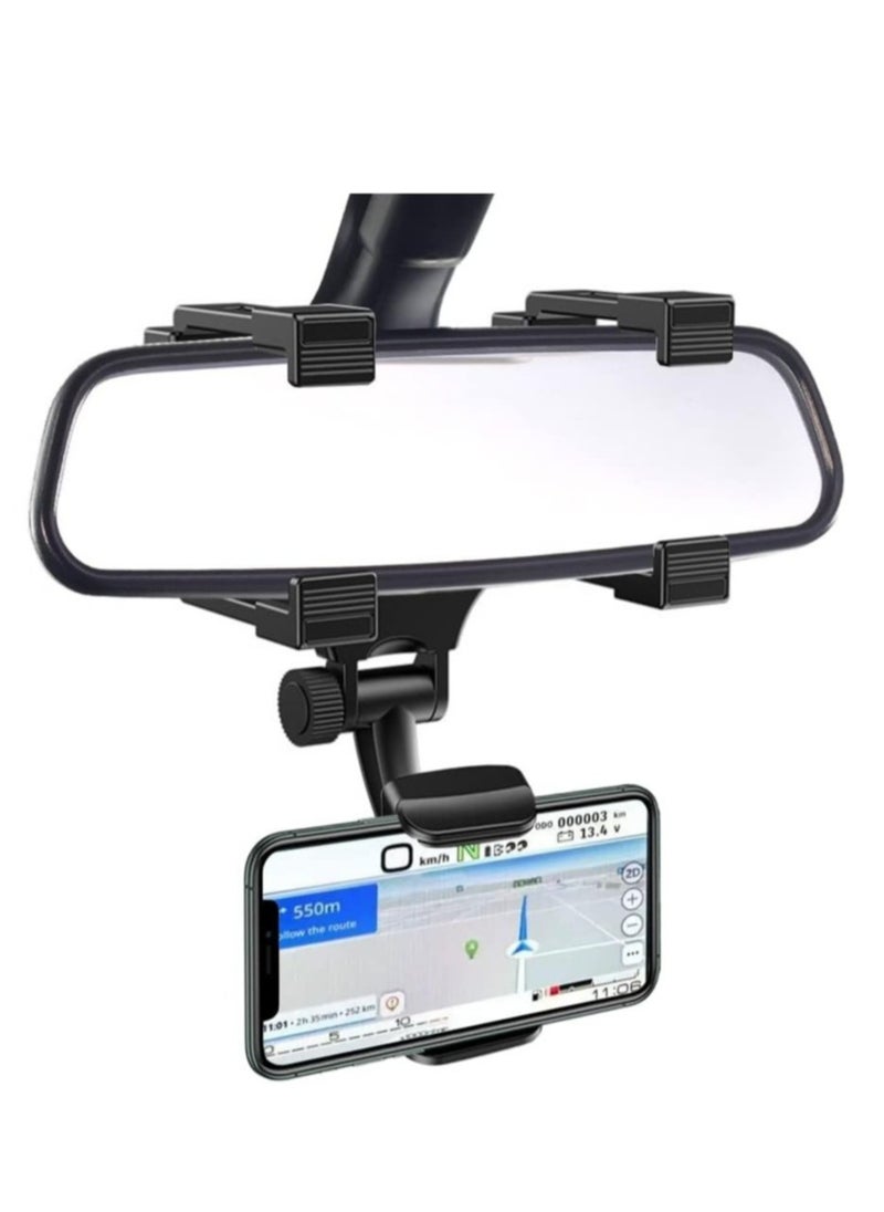 ELTRAZONE - Rear View Mirror Car Mount Phone Holder Stand with 270° Swivel and Adjustable Clips - Image 1