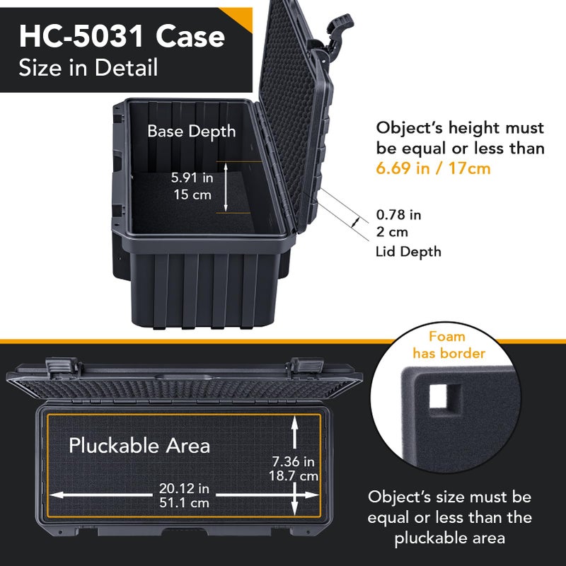 Lykus HC-5031 Waterproof Hard Case with Customizable Foam Insert, Interior Size 20.67x8.15x6.69 in, Suitable for long slim items - Image 3