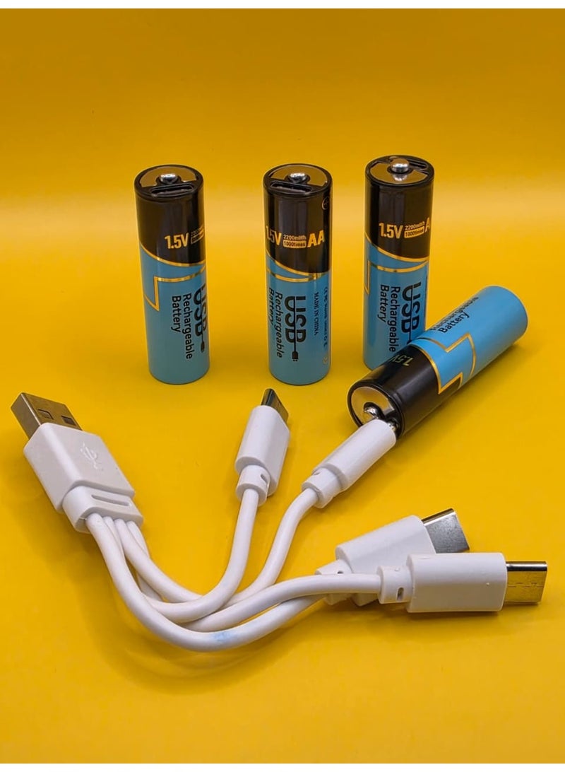 4 USB AA Rechargeable Batteries by Type-C Cable 1.5V 2200MAH - Image 1