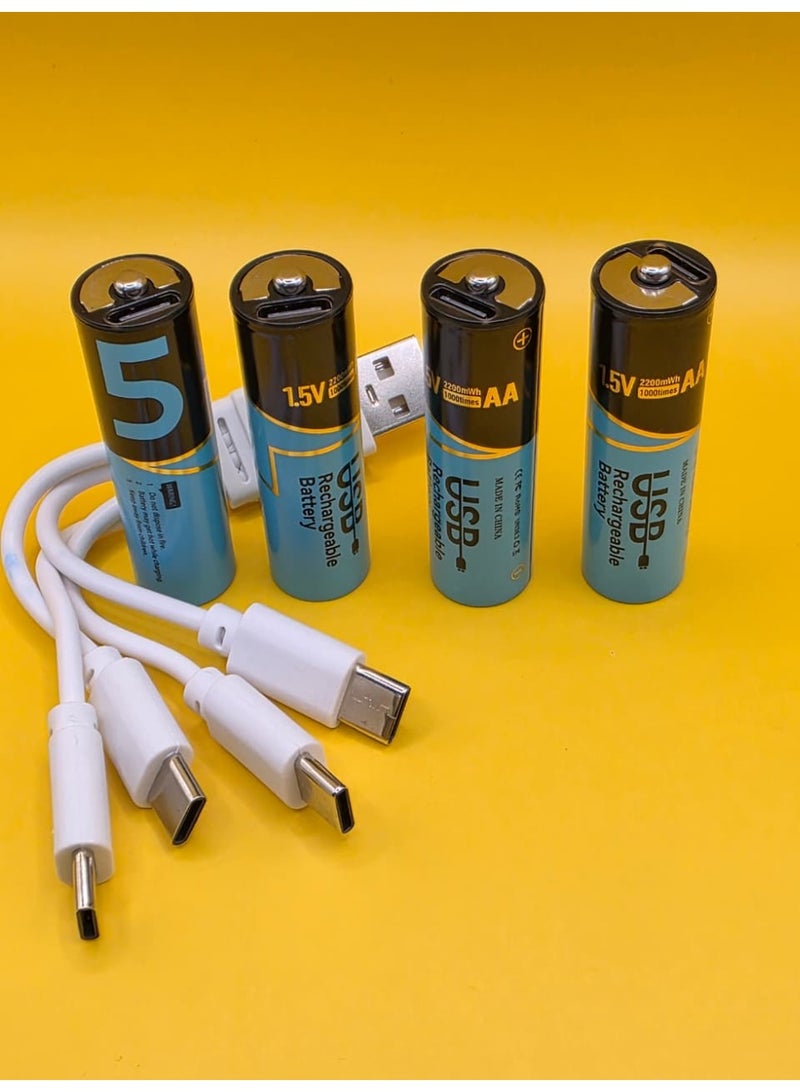 4 USB AA Rechargeable Batteries by Type-C Cable 1.5V 2200MAH - Image 2