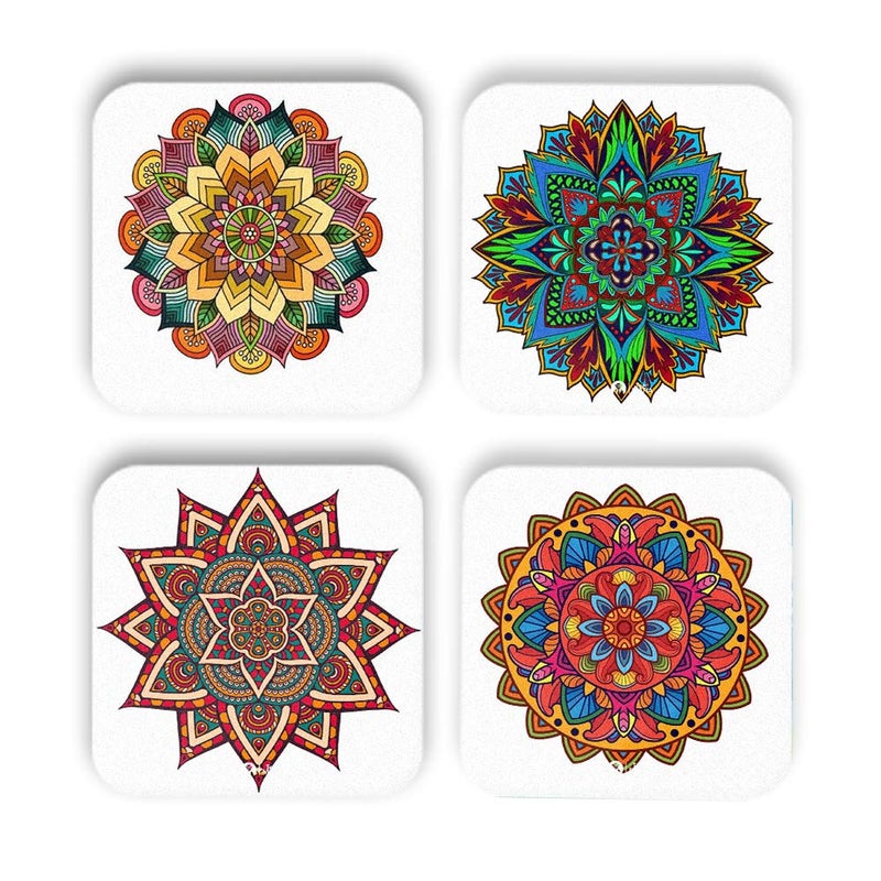 Tee Mafia Tee Mafia Printed Mandala Pattern Tea Costers MDF Wood Material Coaster Coaster for Office Table Dining Table Home Dcor Set of 4