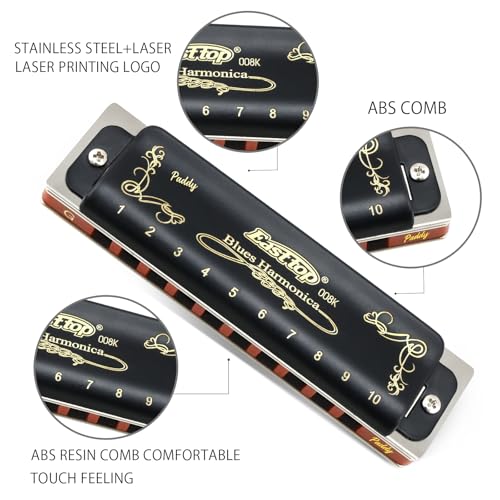 East top Harmonica, Diatonic Blues Harmonica key of Paddy G, 10 Holes 20 Tones 008K Mouth Organ Harmonica for Adults, Professionals and Students - Image 2