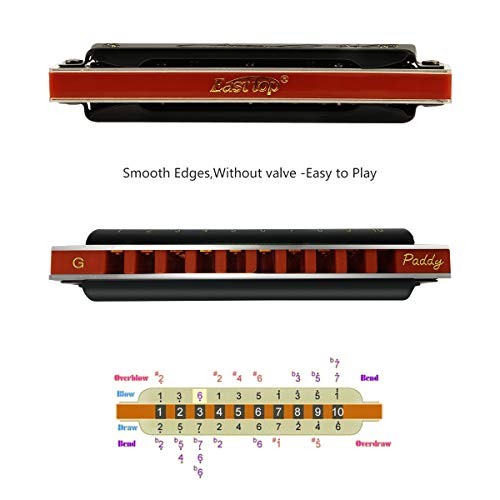 East top Harmonica, Diatonic Blues Harmonica key of Paddy G, 10 Holes 20 Tones 008K Mouth Organ Harmonica for Adults, Professionals and Students - Image 3