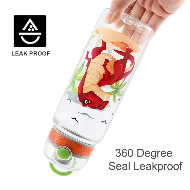 Home Tune Cute Water Bottle for School Kids Boys, BPA FREE Tritan & Leak Proof Flip Top Lid & Easy Clean & Carry Handle, 23oz/ 680ml - Dinosaur - Image 5