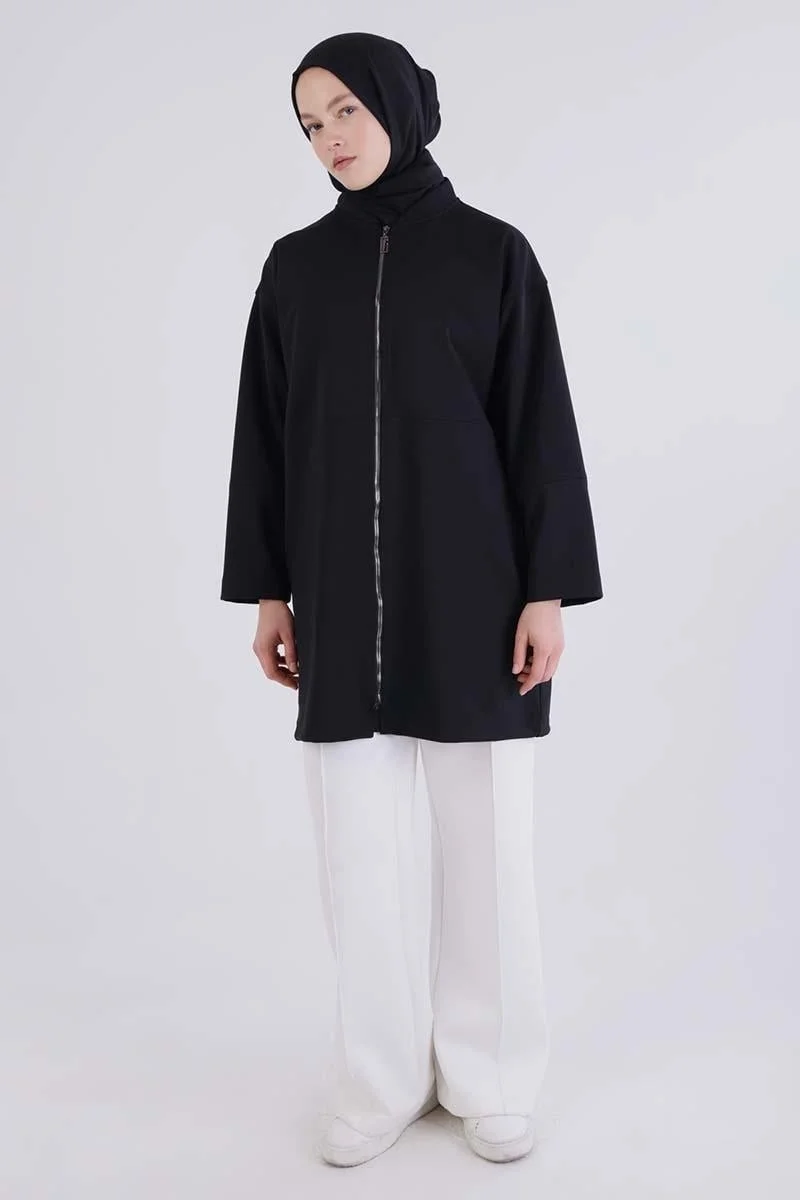 Allday Black-Zipped College Collar Jacket