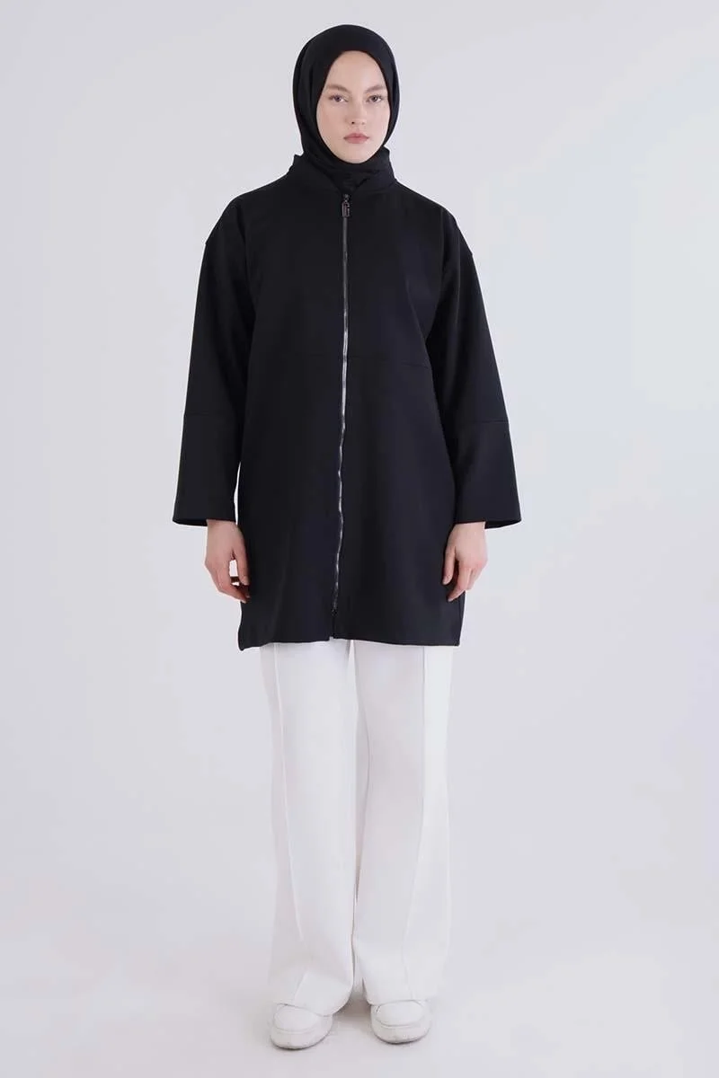 Allday Black-Zipped College Collar Jacket