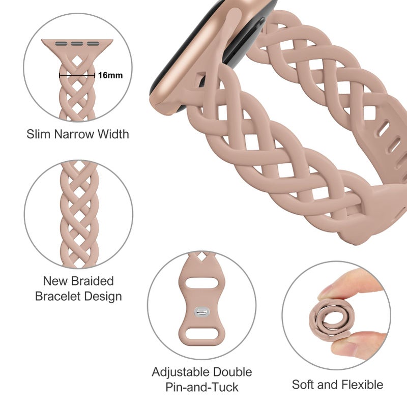 iWabcertoo Slim Silicone Bands Compatible with Apple Watch Band 40mm 38mm 41mm 44mm 45mm 46mm 42mm Women Floral Breathable Braided Lace Thin Sport Strap Replacement Wristbands for iWatch SE Series 11 10 9 8 7 6 5 4 3 2 1 - Image 2
