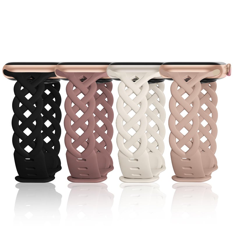 iWabcertoo Slim Silicone Bands Compatible with Apple Watch Band 40mm 38mm 41mm 44mm 45mm 46mm 42mm Women Floral Breathable Braided Lace Thin Sport Strap Replacement Wristbands for iWatch SE Series 11 10 9 8 7 6 5 4 3 2 1 - Image 1
