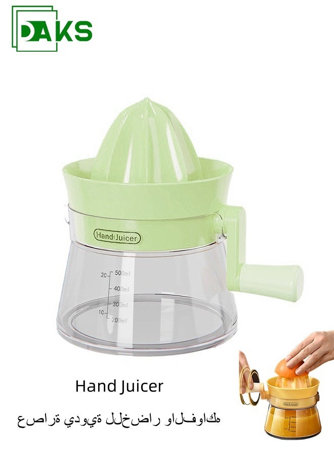 DAKS Manual Citrus Juicer 500ML – Green Hand Crank Lemon Orange Juicer, Portable Fruit Squeezer for Kitchen, Camping & Travel - Image 1