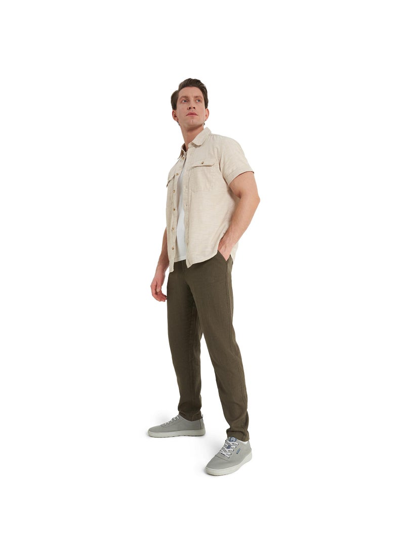 Outventure Outventure Men's Dark Brown Trousers – Linen-Viscose Blend, Loose Fit, Elastic Waistband, Adjustable Drawstring, 2 Pockets, Ideal for Outdoor Adventures  - Image 3