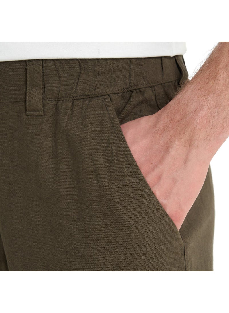 Outventure Outventure Men's Dark Brown Trousers – Linen-Viscose Blend, Loose Fit, Elastic Waistband, Adjustable Drawstring, 2 Pockets, Ideal for Outdoor Adventures  - Image 4