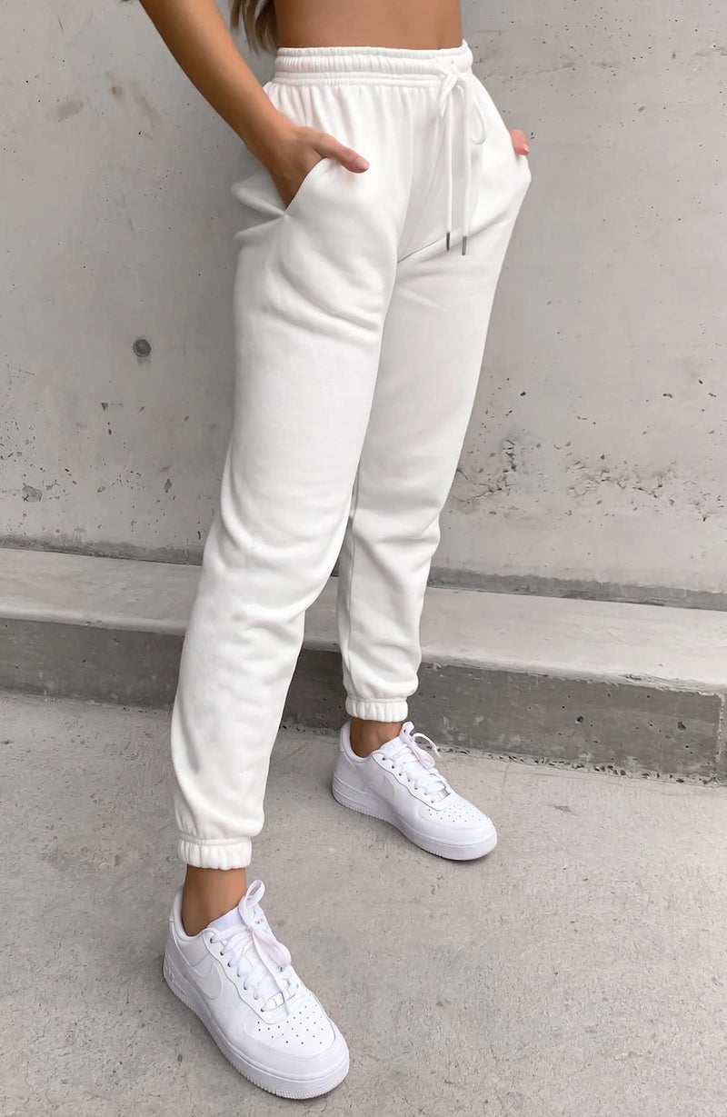 Waitfairy Sweatpants Women - Joggers for Women High Waist Baggy Sweat Pants for Womens Joggers with Pockets White XS - Image 2