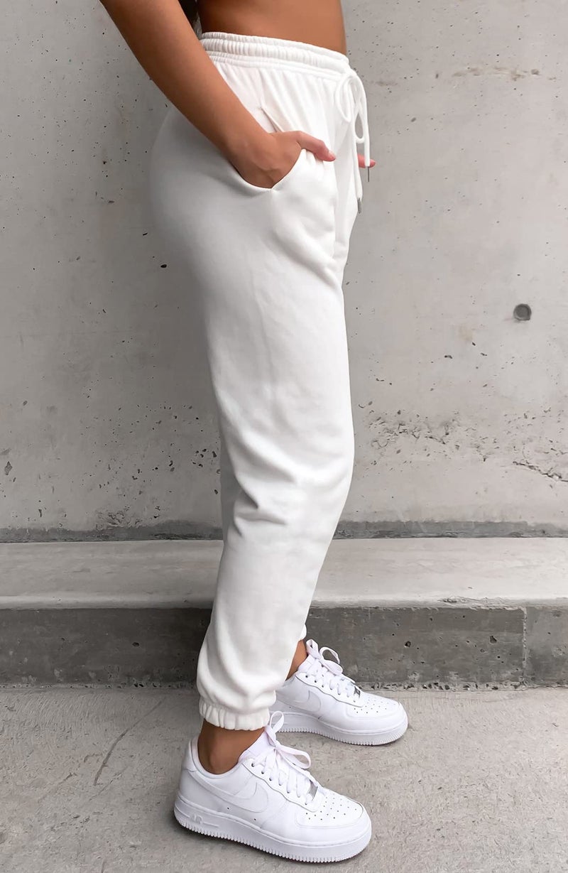 Waitfairy Sweatpants Women - Joggers for Women High Waist Baggy Sweat Pants for Womens Joggers with Pockets White XS - Image 3
