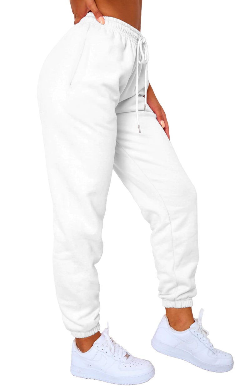 Waitfairy Sweatpants Women - Joggers for Women High Waist Baggy Sweat Pants for Womens Joggers with Pockets White XS - Image 1