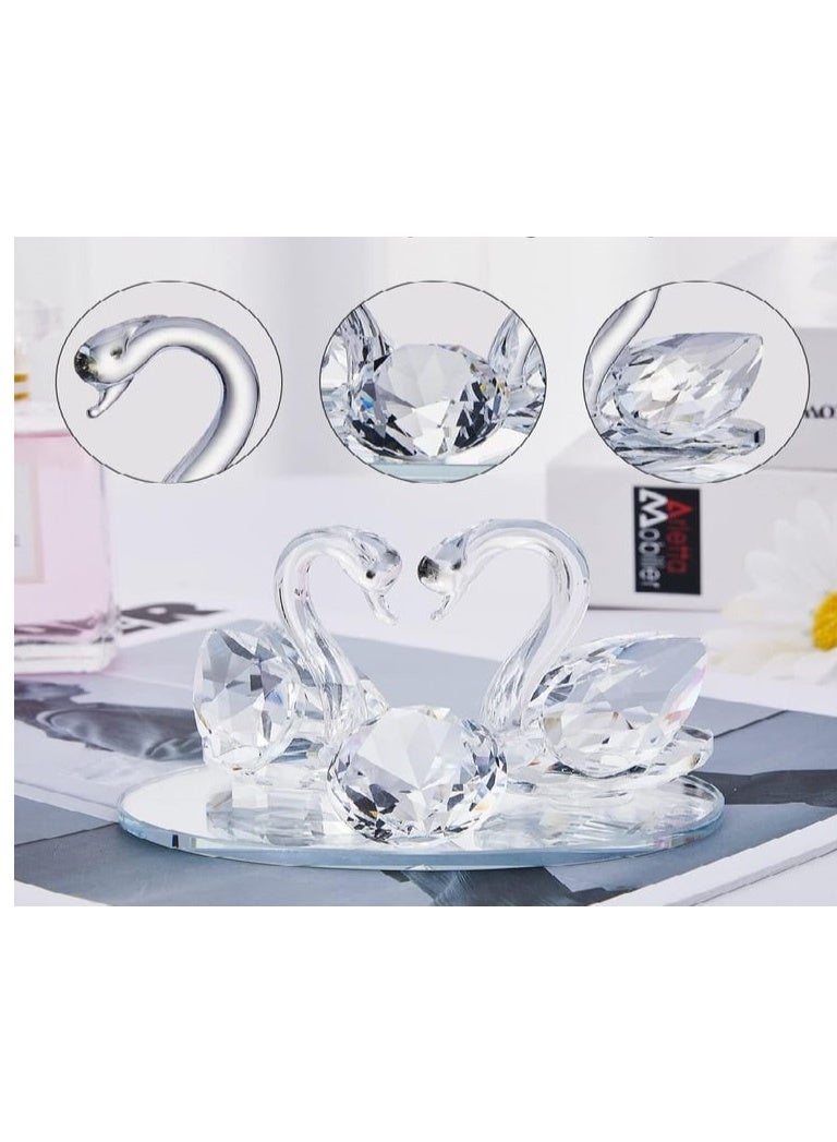 نموذج بجعة مزدوجة من الكريستال، قاعدة كريستالية شفافة، بجعة مزدوجة، ديكور منزلي أنيق - Image 1