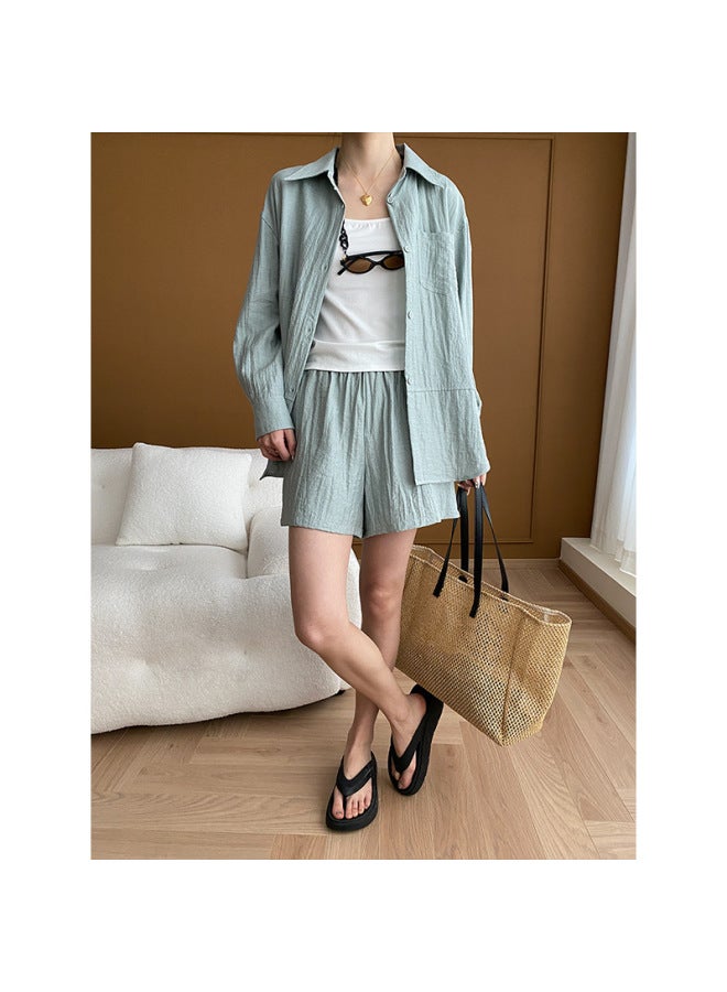 Sinan High-grade Texture Linen Thin Shirt Wide Leg Shorts Suit Early Spring New Sn5278
